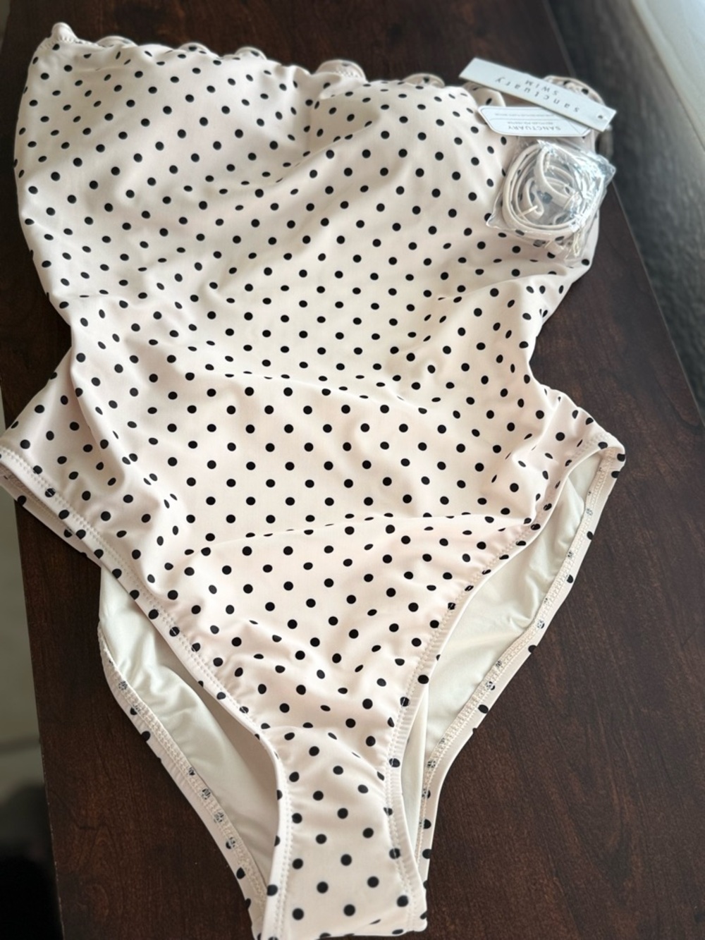 Sanctuary Polka Dot Underwire One-Piece Swimsuit Open Back Strapless Size L